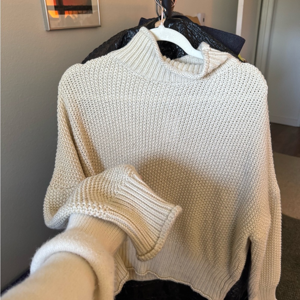 Cream Ribbed Mock Neck Women's Sweater